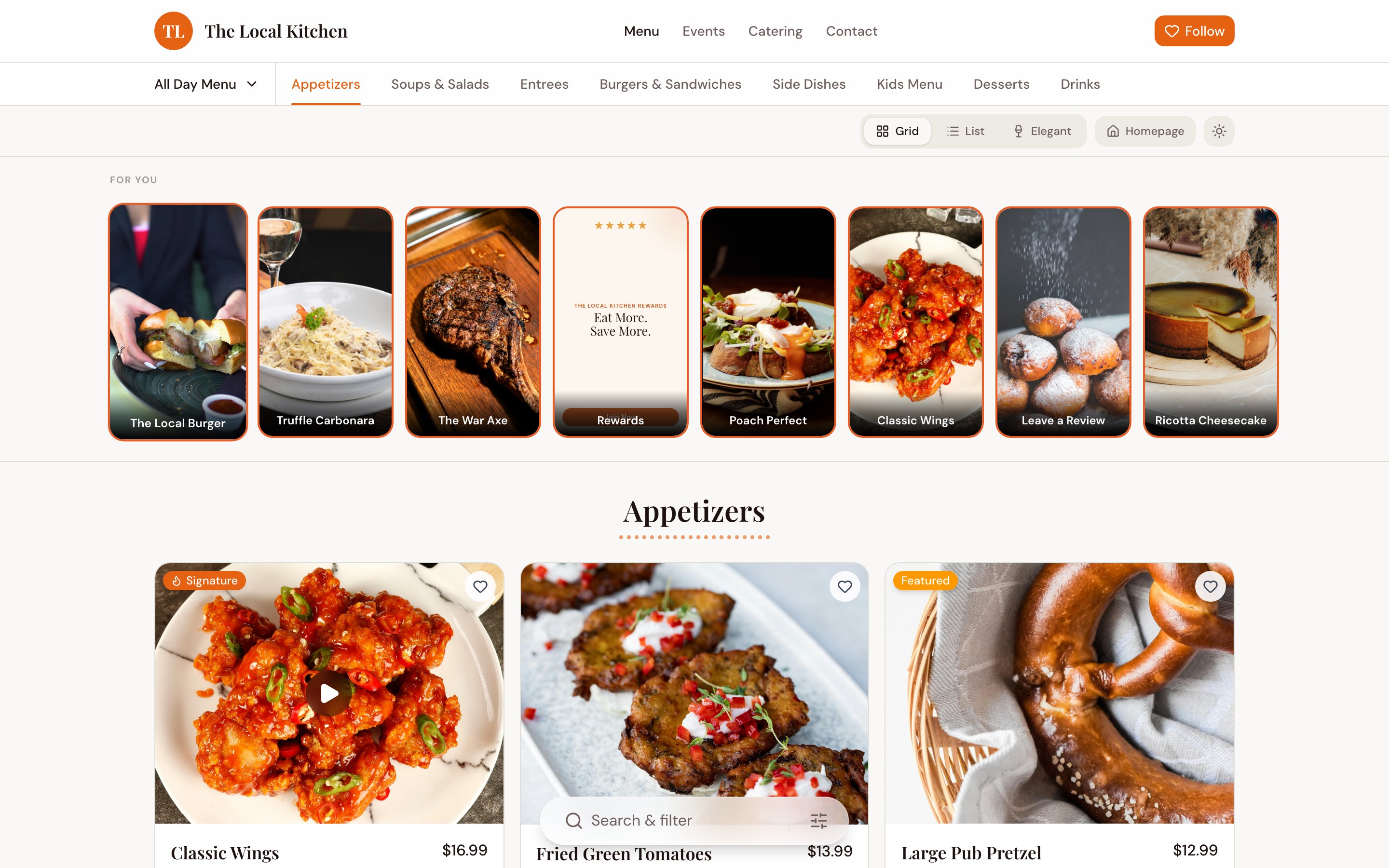 Sitio web de restaurante de Popmenu — menu-revolution.popmenu.com